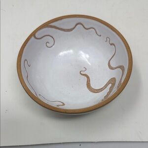 Handcrafted White Bowl with Tan Octopus Accents Terrerosse Sorrento signed A.P.